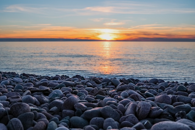 sunset over lake Superior, the world's largest freshwater lake