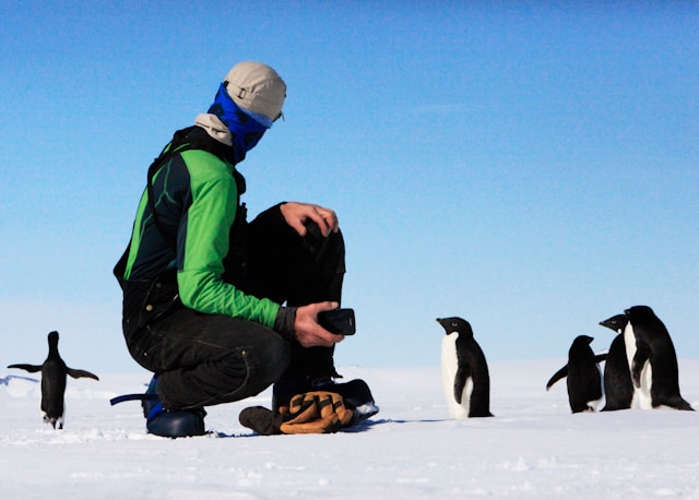 A researcher in Antartica studying the largest desert in the world